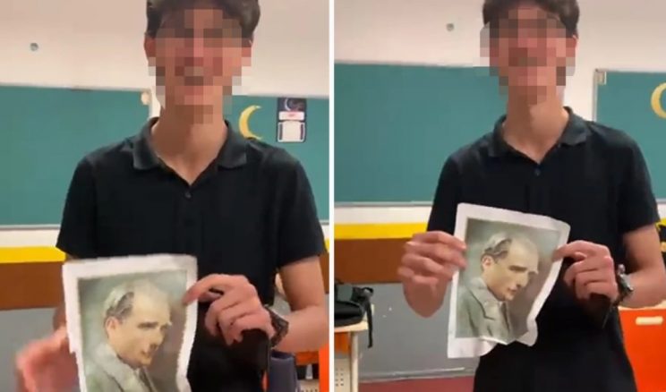 Lise öğrencisinin, Atatürk fotoğrafıyla yaptığı hareket infial yarattı! Tepki yorumları art arda geldi!